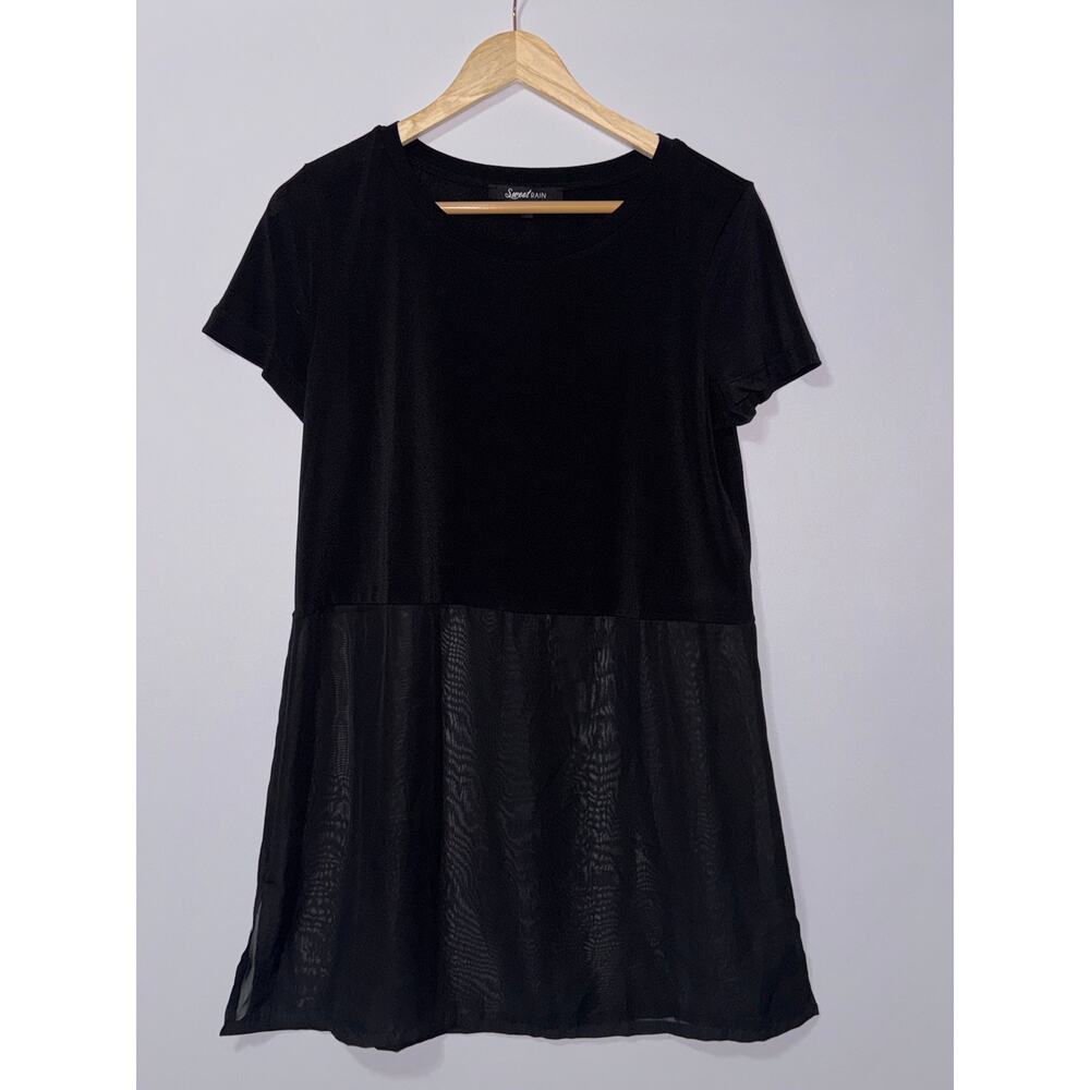 Sweet Rain Black Sheer Panel Tunic Dress, Size Medium